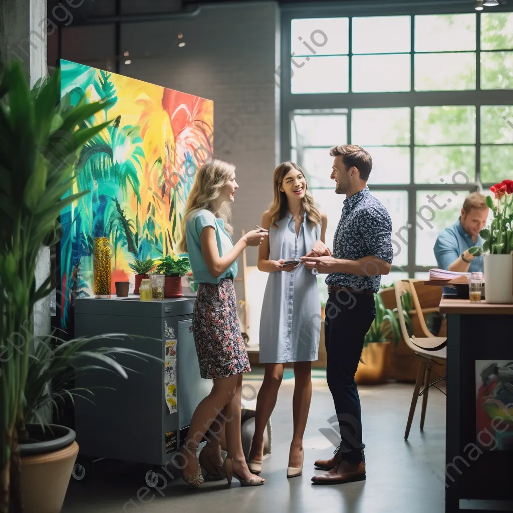 Colleagues gathering around a coffee cart in an amiable office environment - Image 3