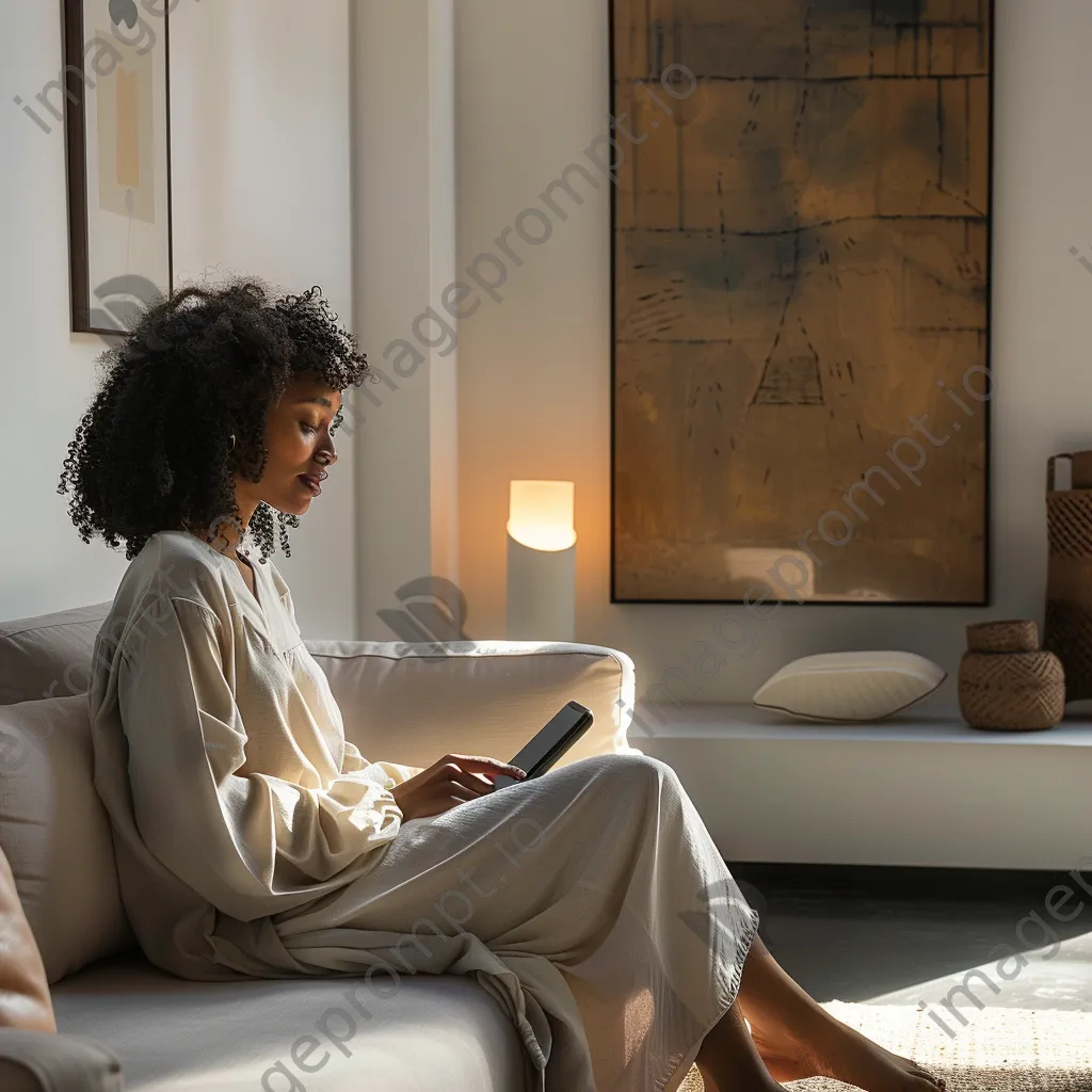 Young woman controlling smart home devices with voice command - Image 1