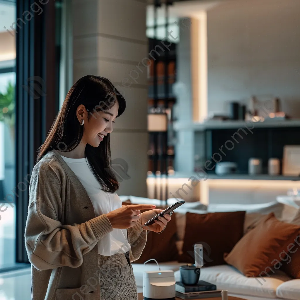 Young woman controlling smart home devices with voice command - Image 2