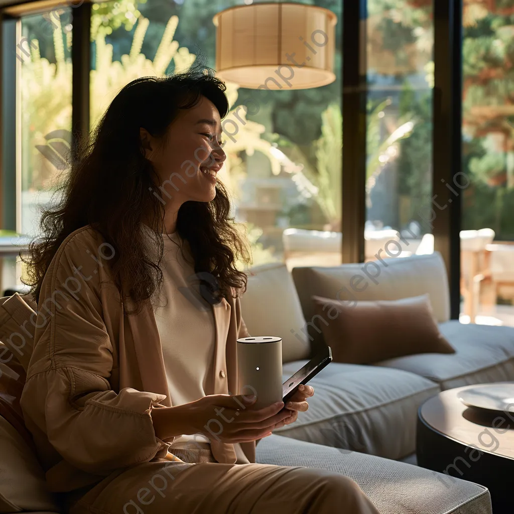 Young woman controlling smart home devices with voice command - Image 3