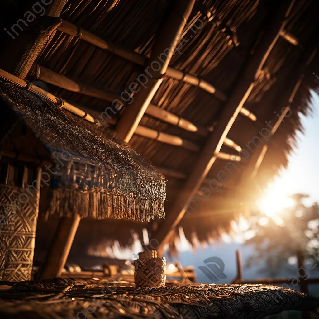 Close-up of a thatched roof showing weaving details - Image 1