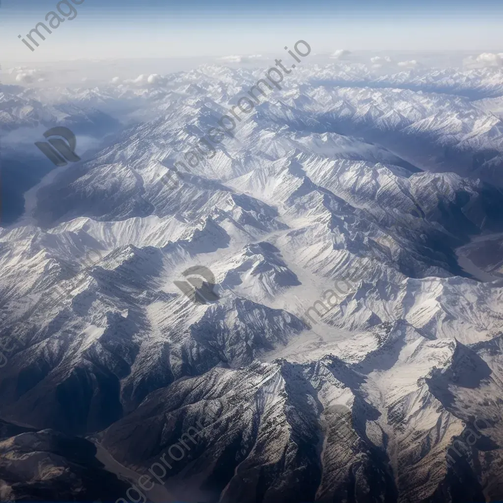 Snow-covered mountains seen from airplane window in winter - Image 2