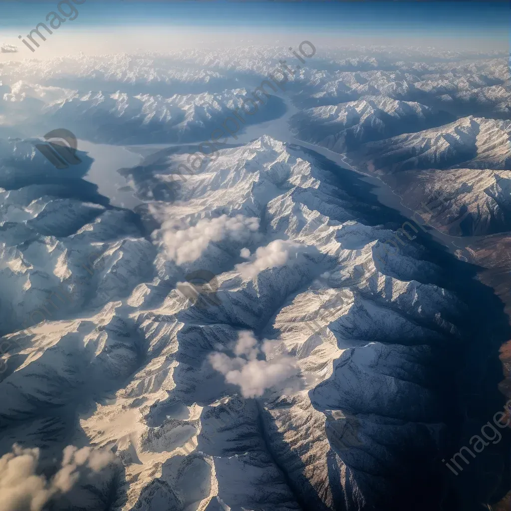 Snow-covered mountains seen from airplane window in winter - Image 3