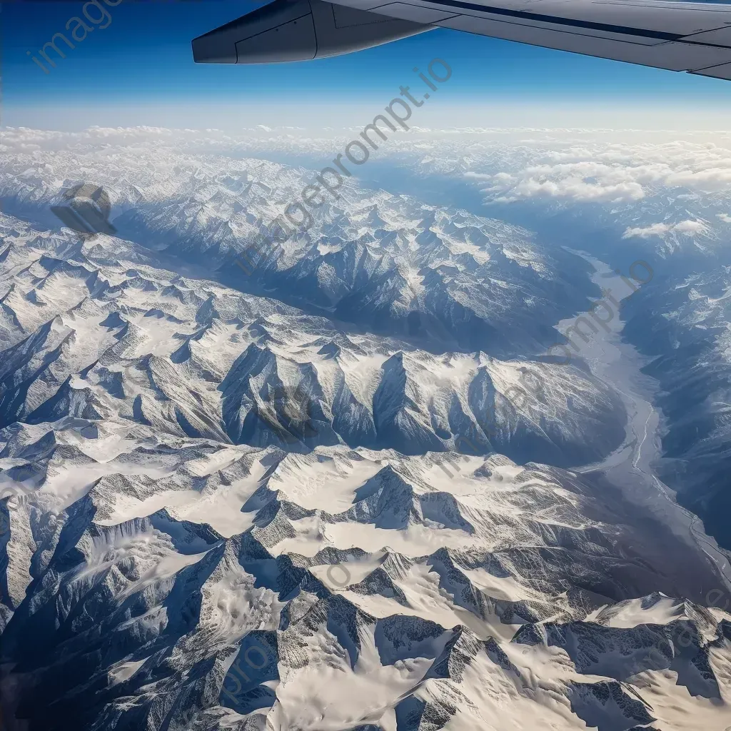 Snow-covered mountains seen from airplane window in winter - Image 4