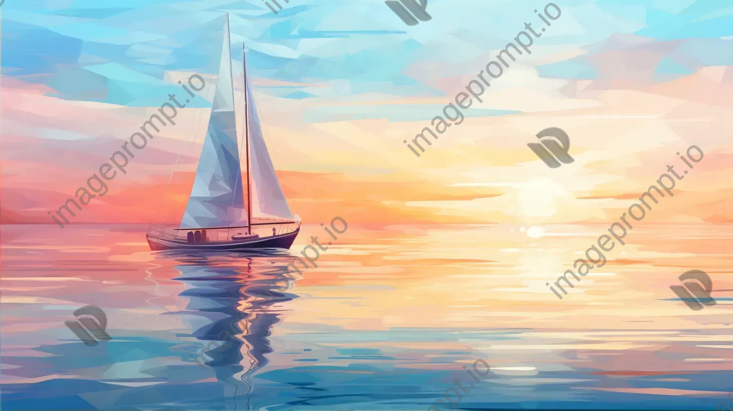 Pastel low poly sailboat floating in ocean at sunset, Impressionism inspired - Image 2