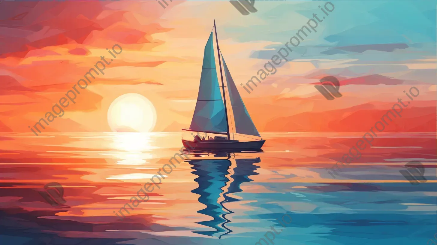 Pastel low poly sailboat floating in ocean at sunset, Impressionism inspired - Image 3