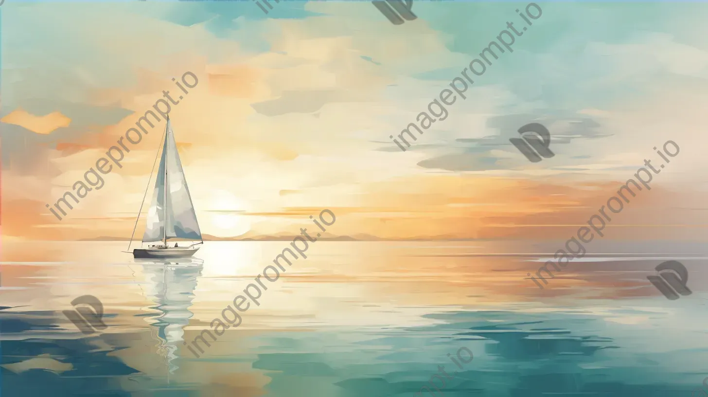 Pastel low poly sailboat floating in ocean at sunset, Impressionism inspired - Image 4