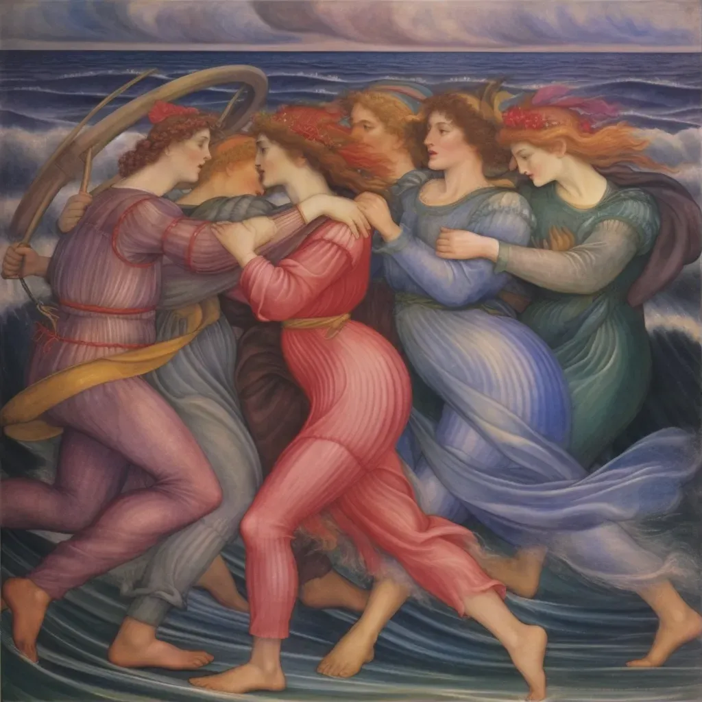 Sea nymphs dancing on waves under a rainbow - Image 1