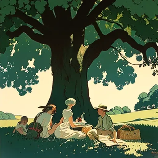 Image of a family picnic under giant oak tree - Image 2