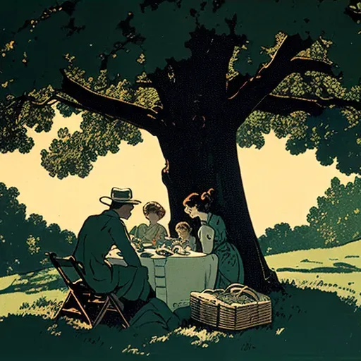 Image of a family picnic under giant oak tree - Image 3