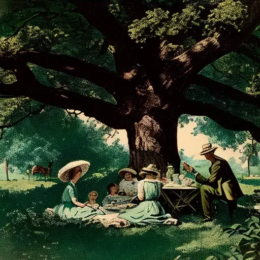 Image of a family picnic under giant oak tree - Image 4