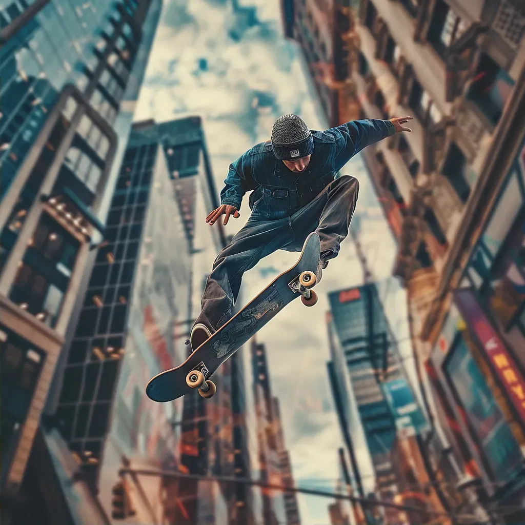 Skateboarder executing a trick jump on a city street. - Image 2