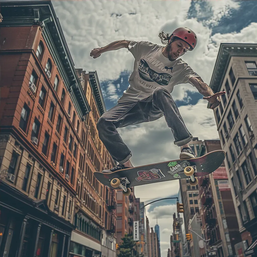 Skateboarder executing a trick jump on a city street. - Image 4