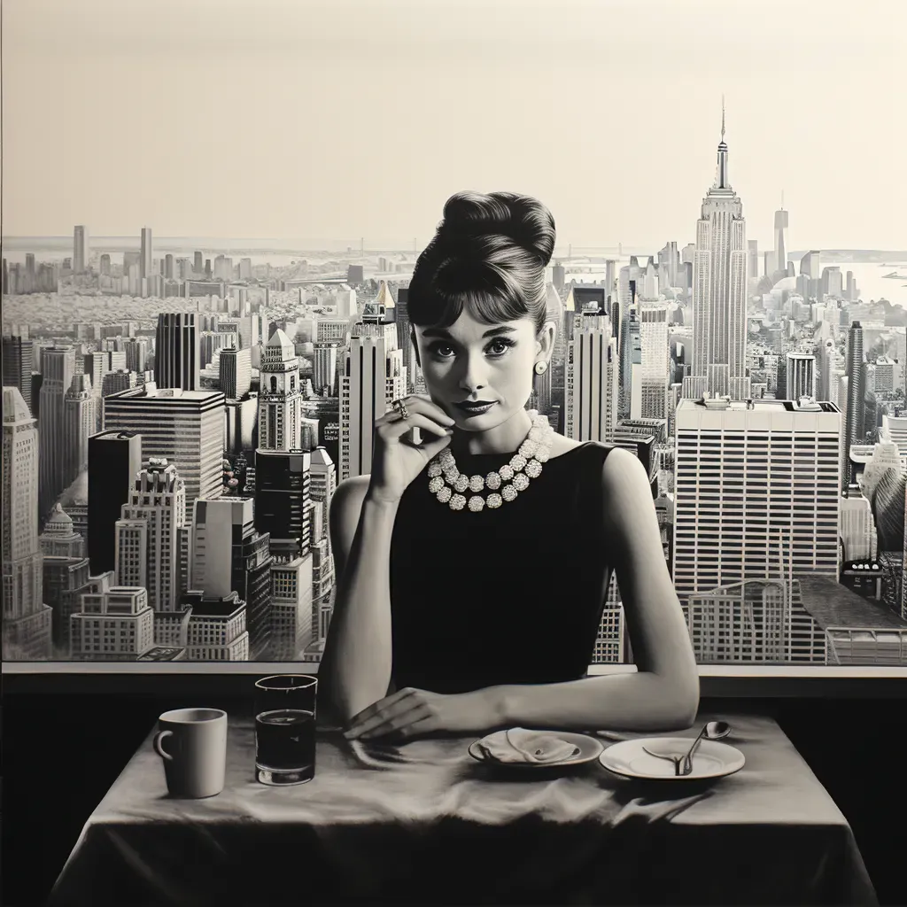 Black and white portrayal of an actress in a city - Image 2