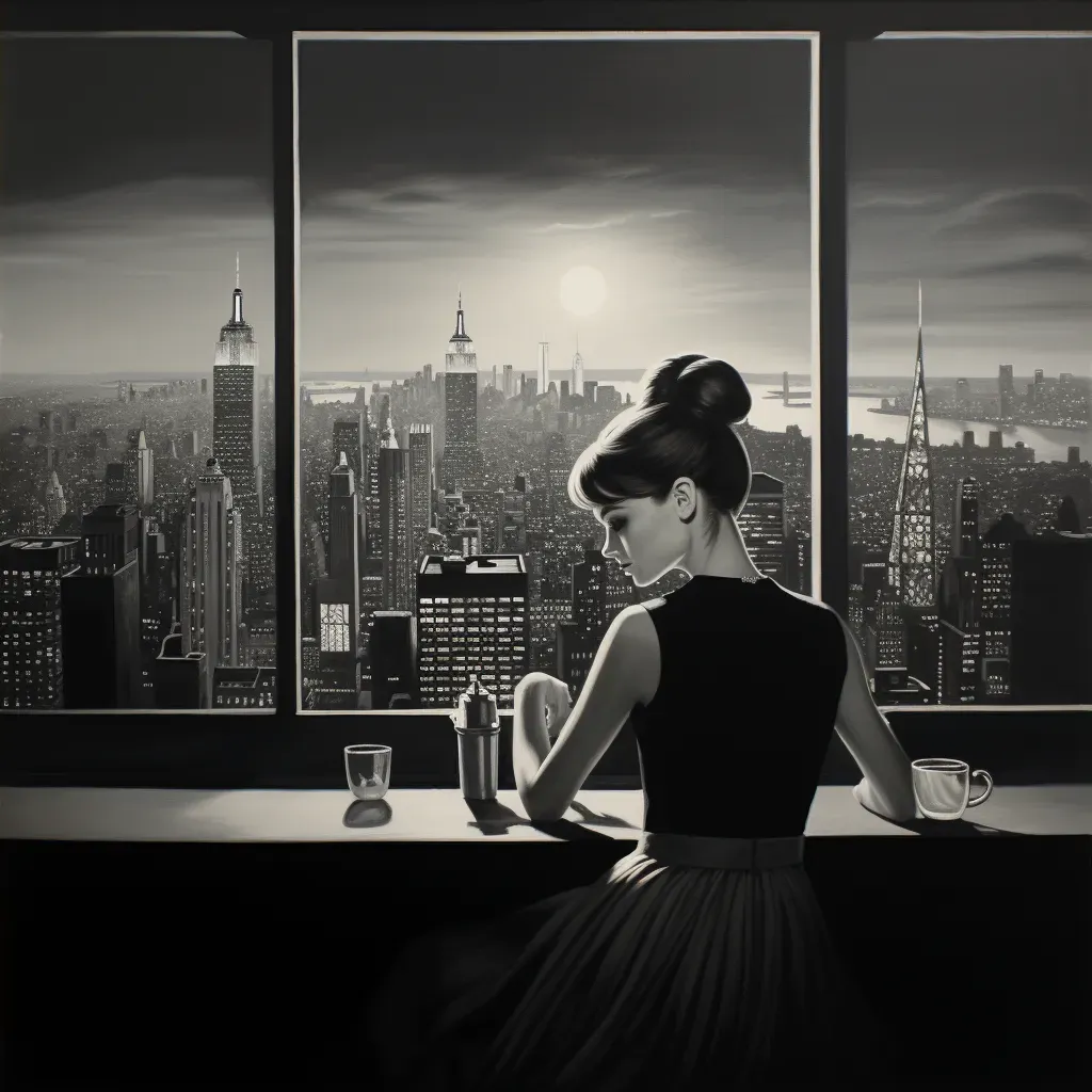 Black and white portrayal of an actress in a city - Image 4