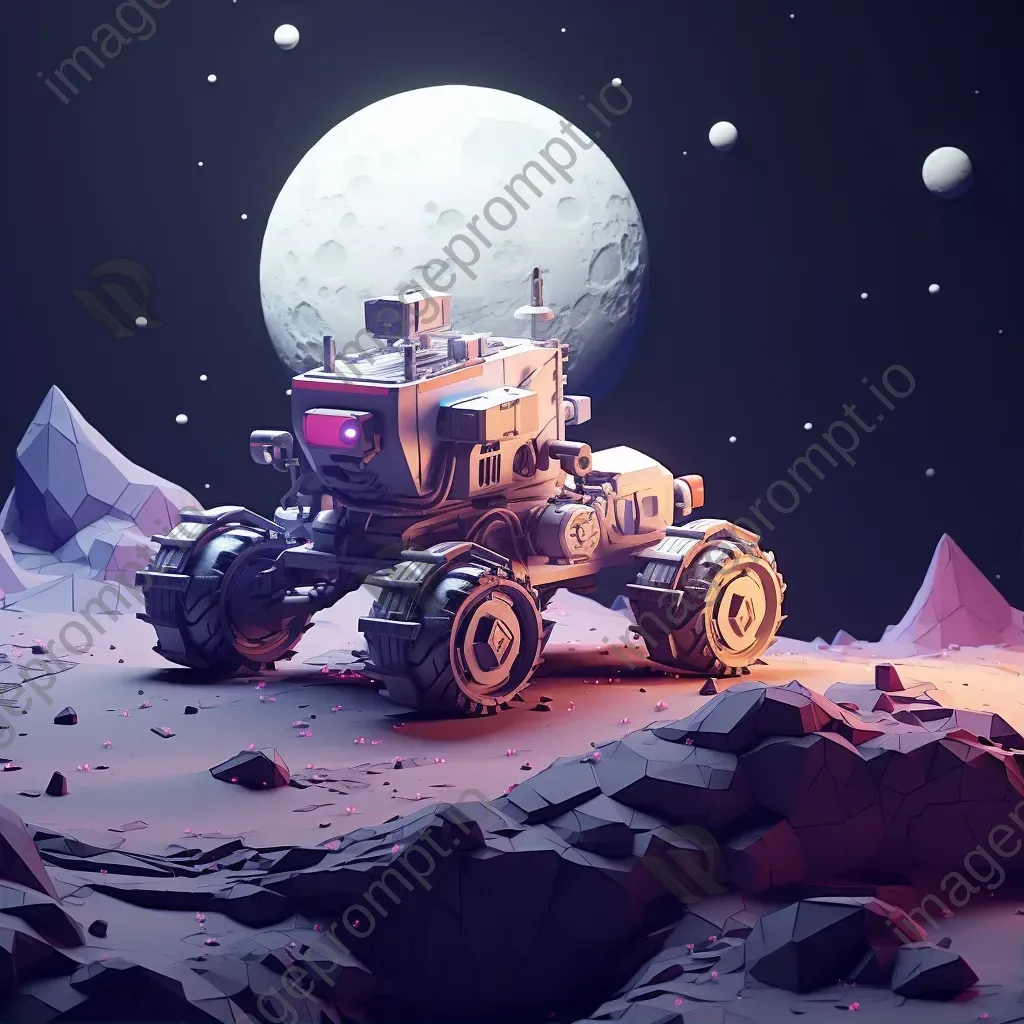 Moon rover in low poly style exploring lunar surface under starry skies - Image 1