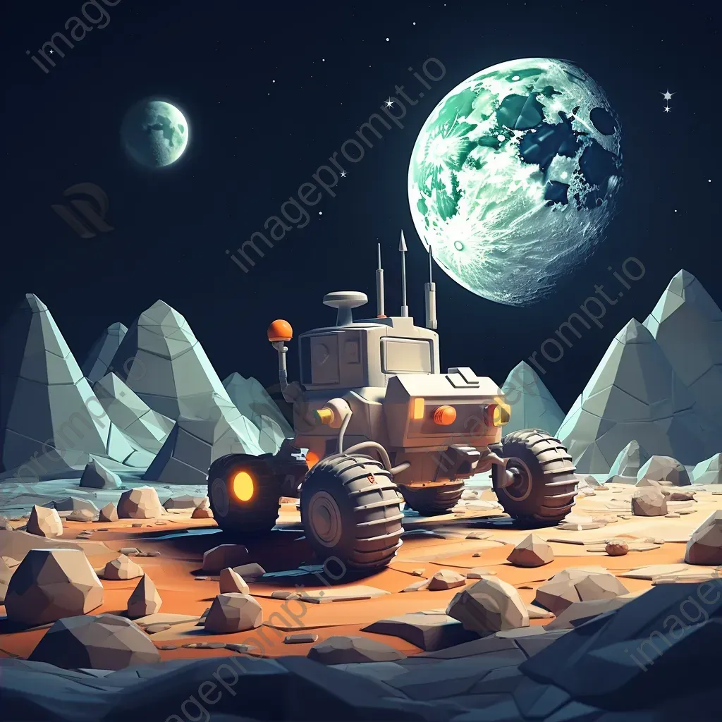 Moon rover in low poly style exploring lunar surface under starry skies - Image 2