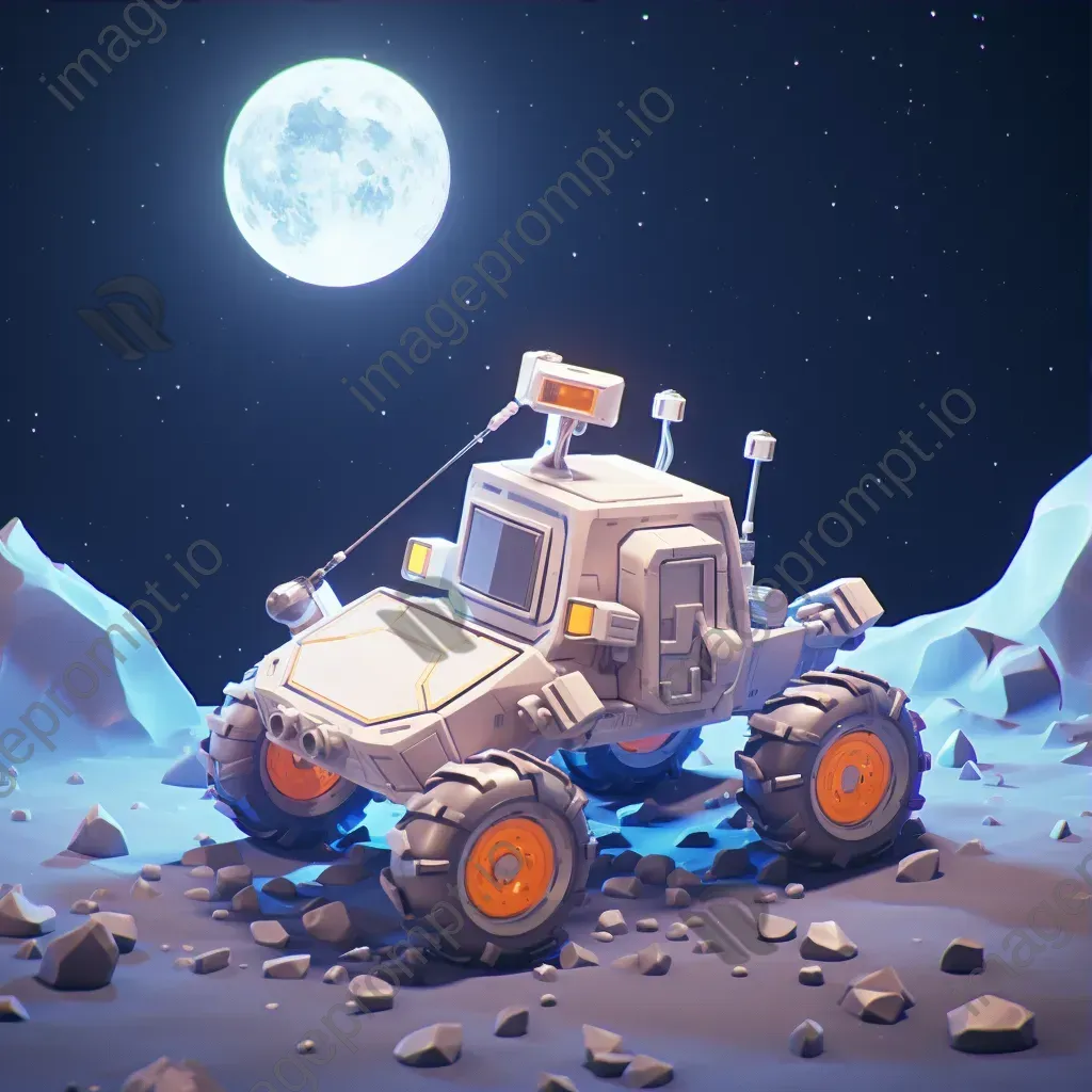 Moon rover in low poly style exploring lunar surface under starry skies - Image 3