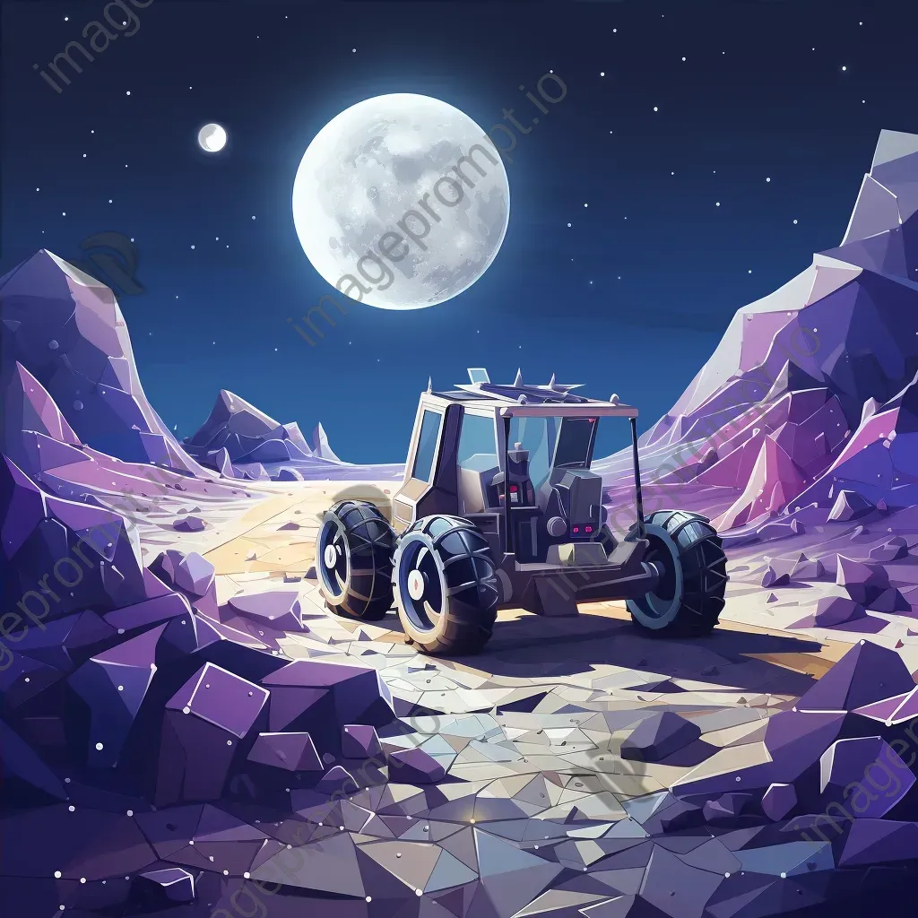 Moon rover in low poly style exploring lunar surface under starry skies - Image 4