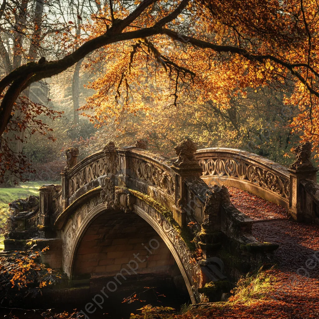 Ancient stone bridge with carvings in autumn sun - Image 4