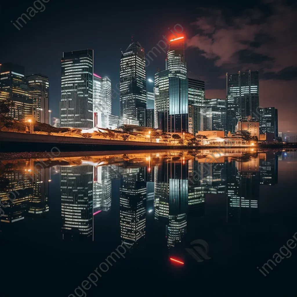 Symmetrical urban skyline reflection in river - Image 2