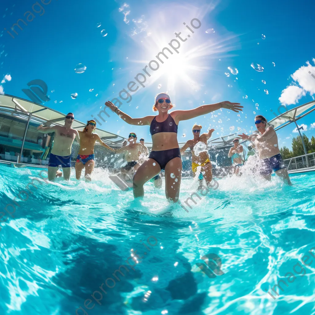 Participants participating in an aqua aerobics class in a sunny pool setting. - Image 2