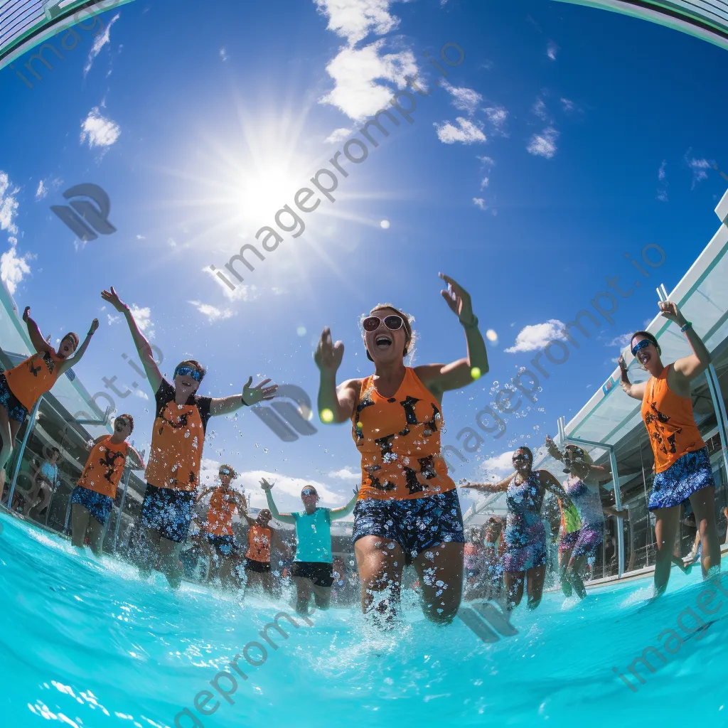 Participants participating in an aqua aerobics class in a sunny pool setting. - Image 3