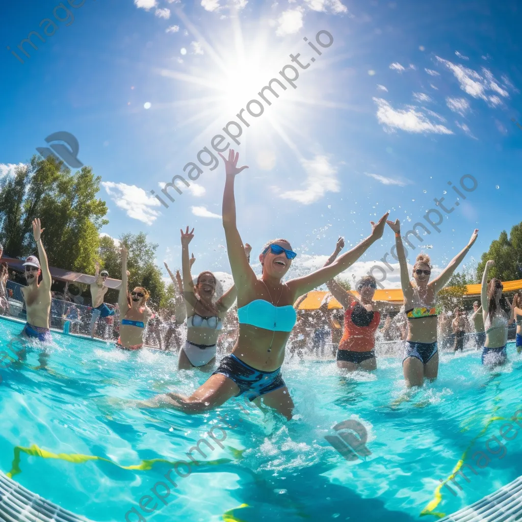 Participants participating in an aqua aerobics class in a sunny pool setting. - Image 4