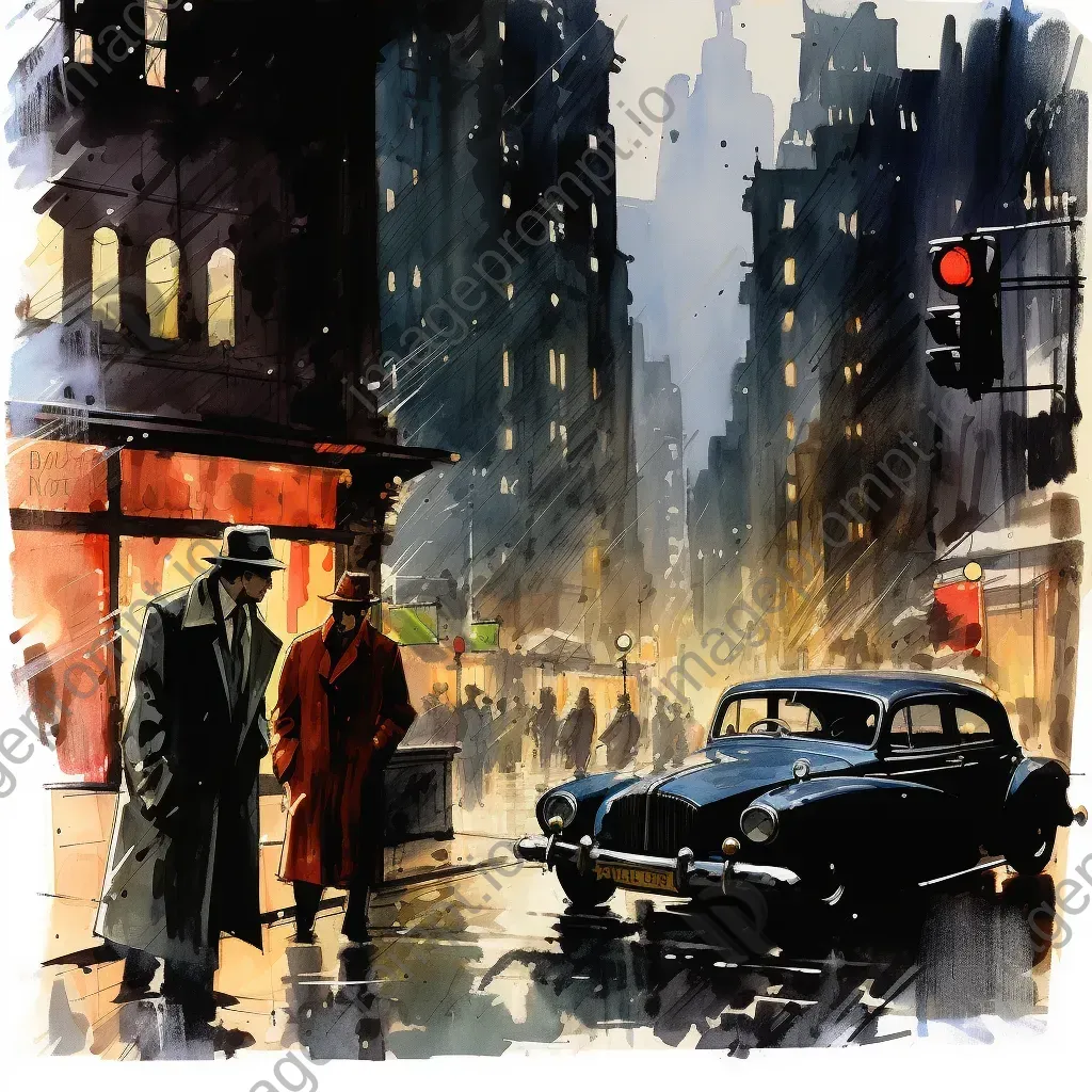 1940s comic scene of a detective in a rainy city infused with film noir elements - Image 4