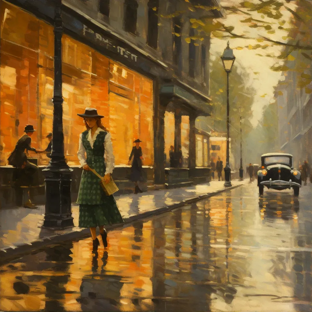 Illustration of a rainy street scene with puddles reflecting a sunny day - Image 2