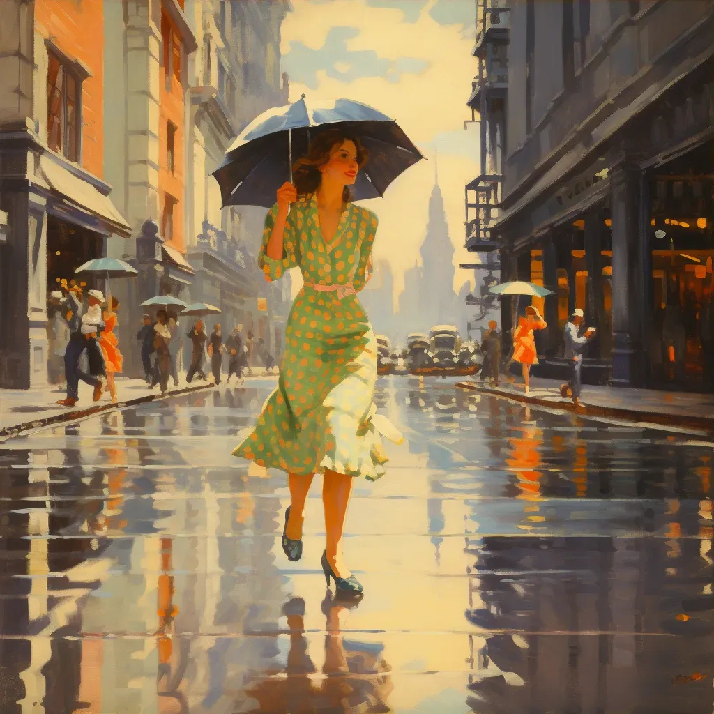 Illustration of a rainy street scene with puddles reflecting a sunny day - Image 3