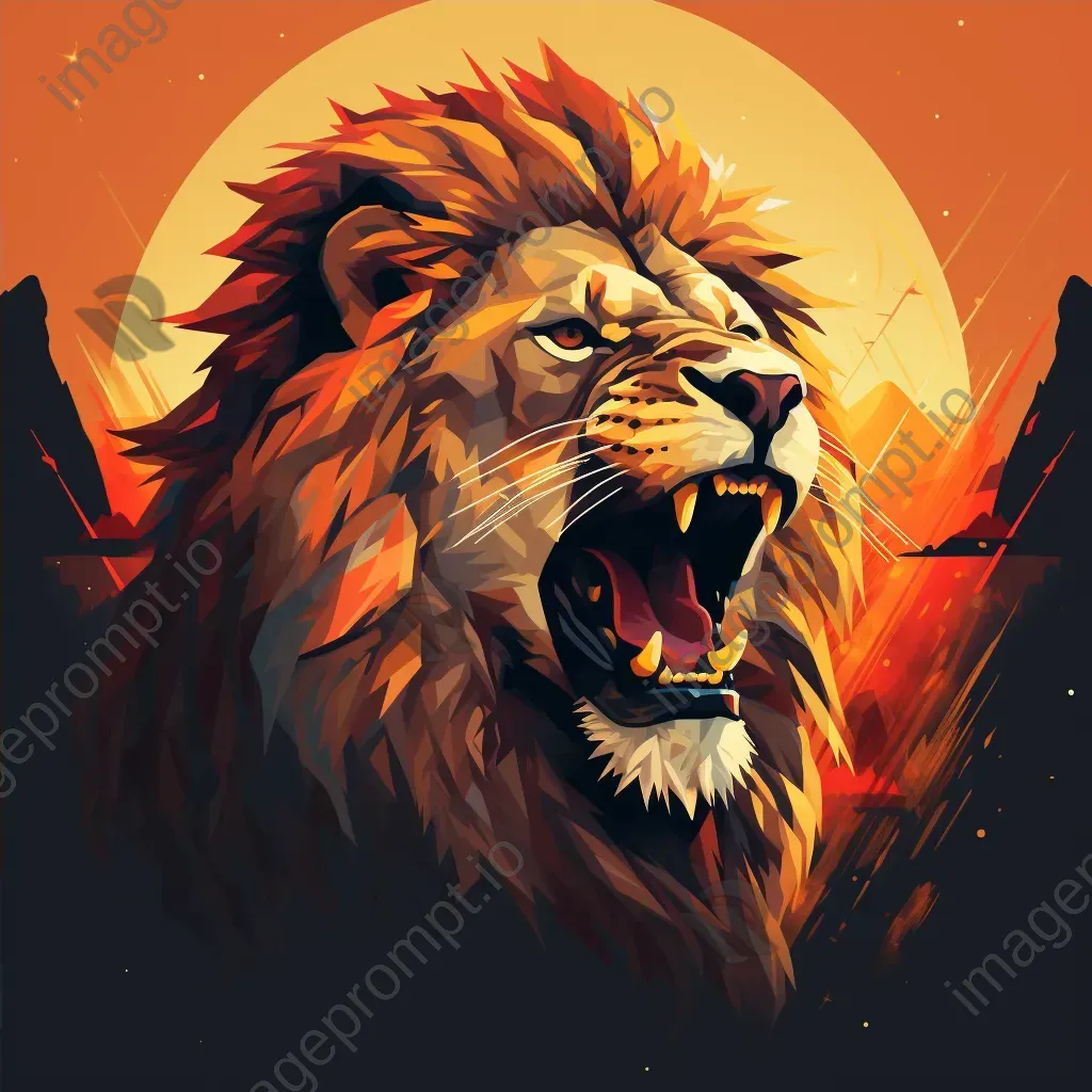 Low-poly portrait of a roaring lion at sunset - Image 4