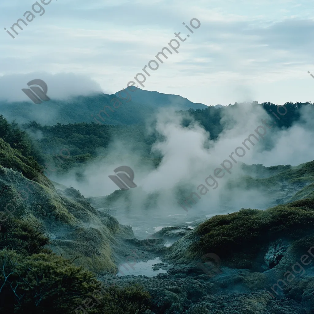 Misty geothermal springs shrouded in steam creating an ethereal effect. - Image 1