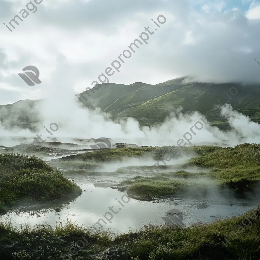 Misty geothermal springs shrouded in steam creating an ethereal effect. - Image 2