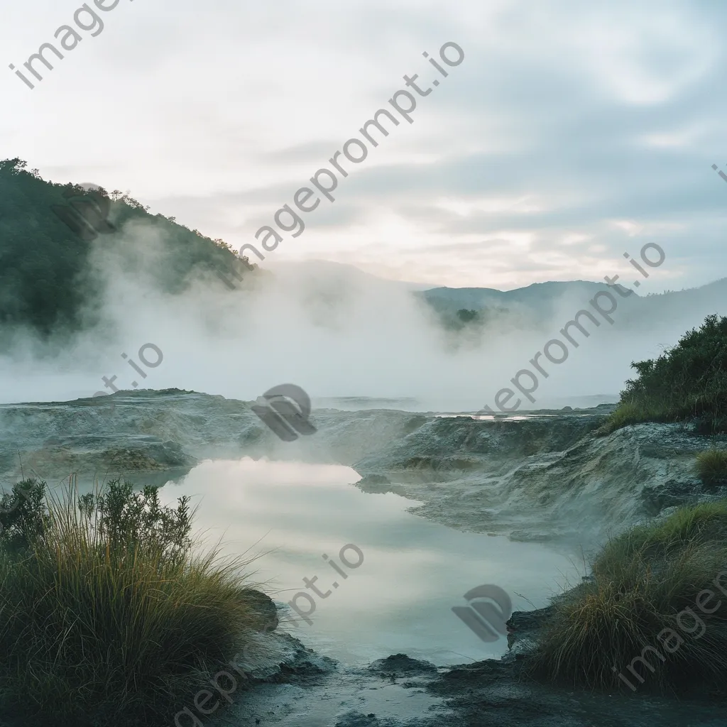 Misty geothermal springs shrouded in steam creating an ethereal effect. - Image 3