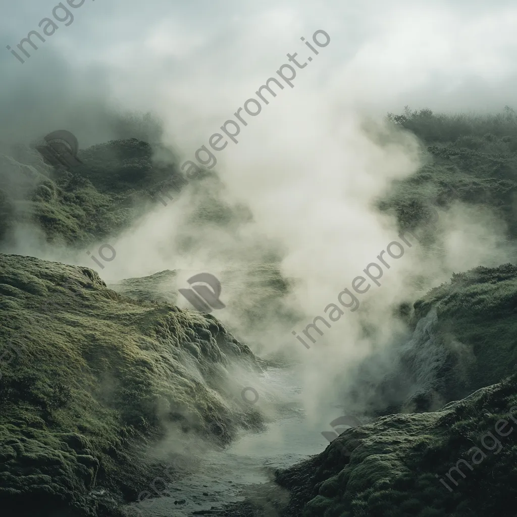 Misty geothermal springs shrouded in steam creating an ethereal effect. - Image 4