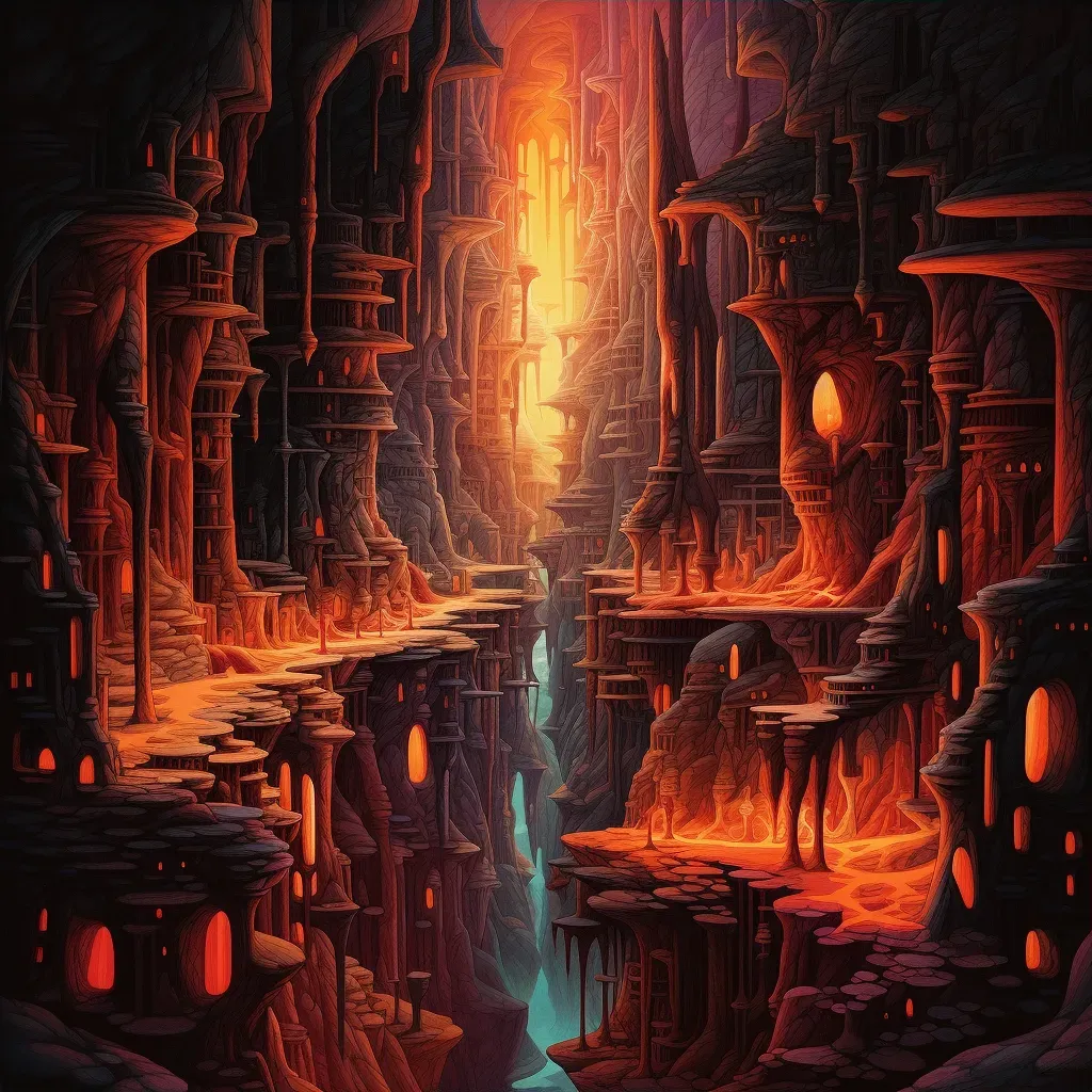 Majestic ancient underworld city with lava rivers and obsidian structures - Image 3