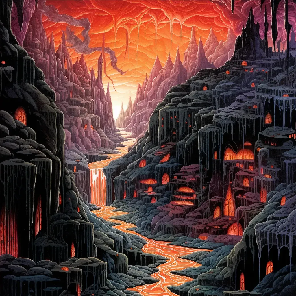 Majestic ancient underworld city with lava rivers and obsidian structures - Image 4