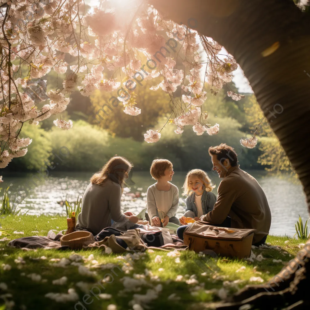 Family picnic beneath cherry blossom trees - Image 3