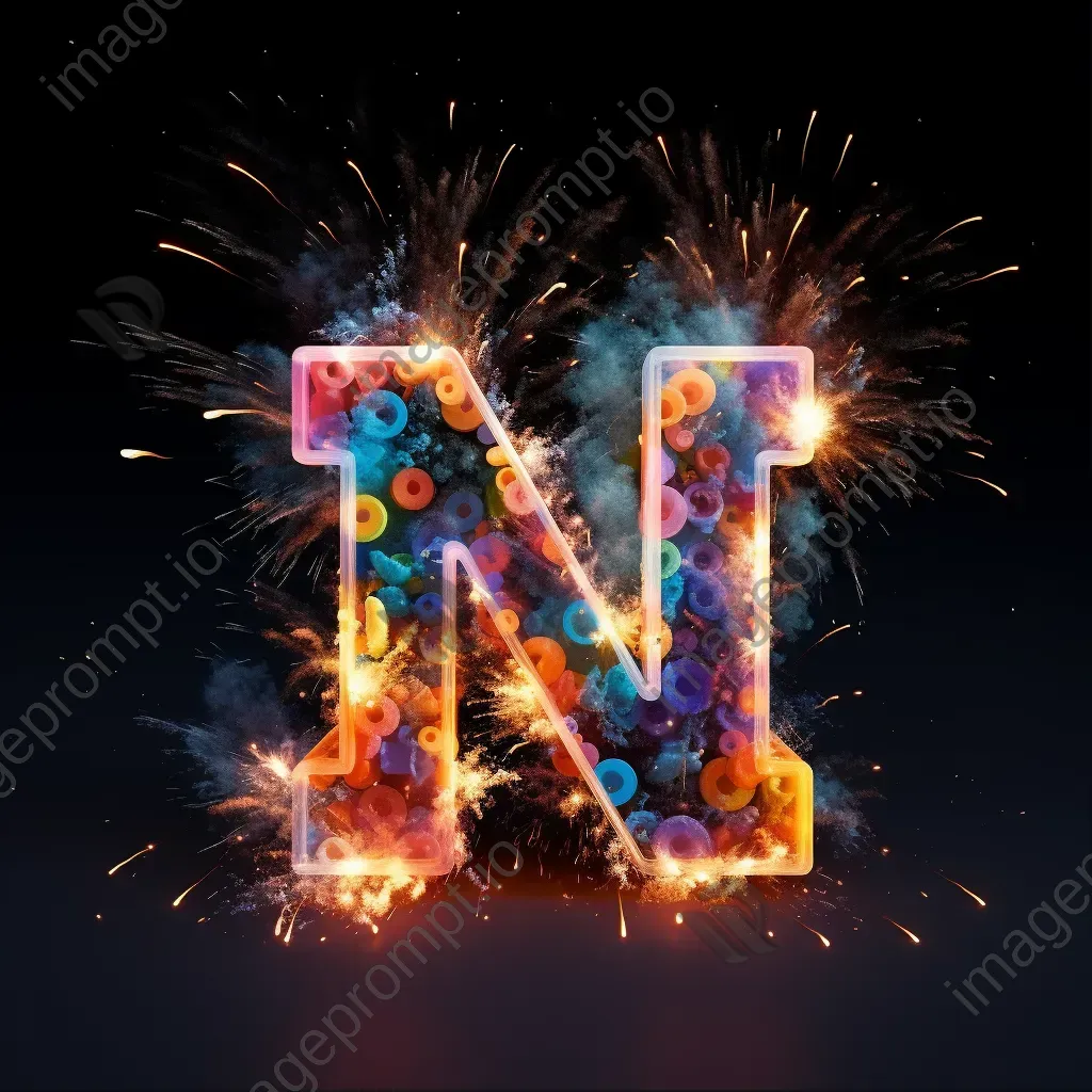 Brightly colored low poly typography portraying pyrotechnic elements and fireworks - Image 1