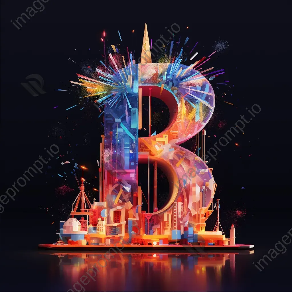 Brightly colored low poly typography portraying pyrotechnic elements and fireworks - Image 2