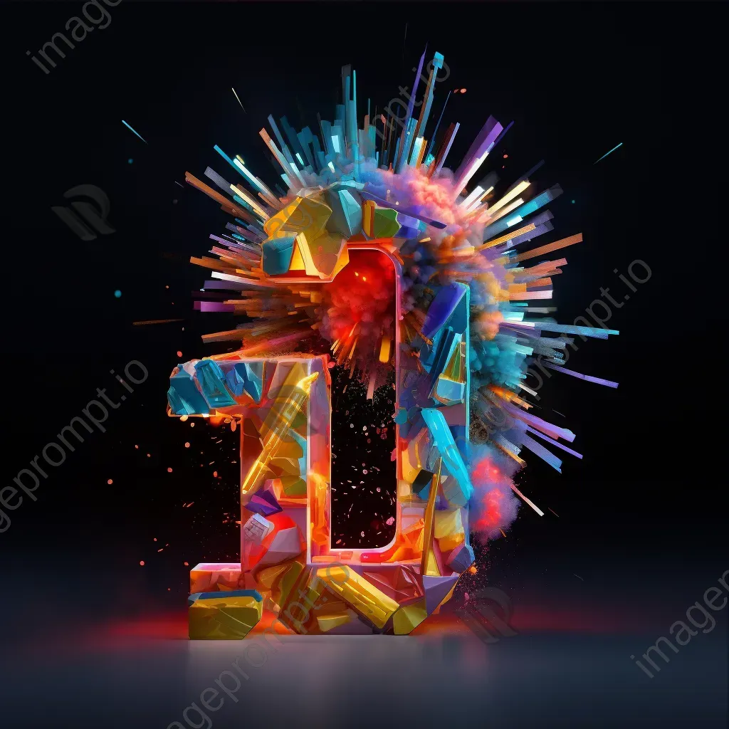 Brightly colored low poly typography portraying pyrotechnic elements and fireworks - Image 3