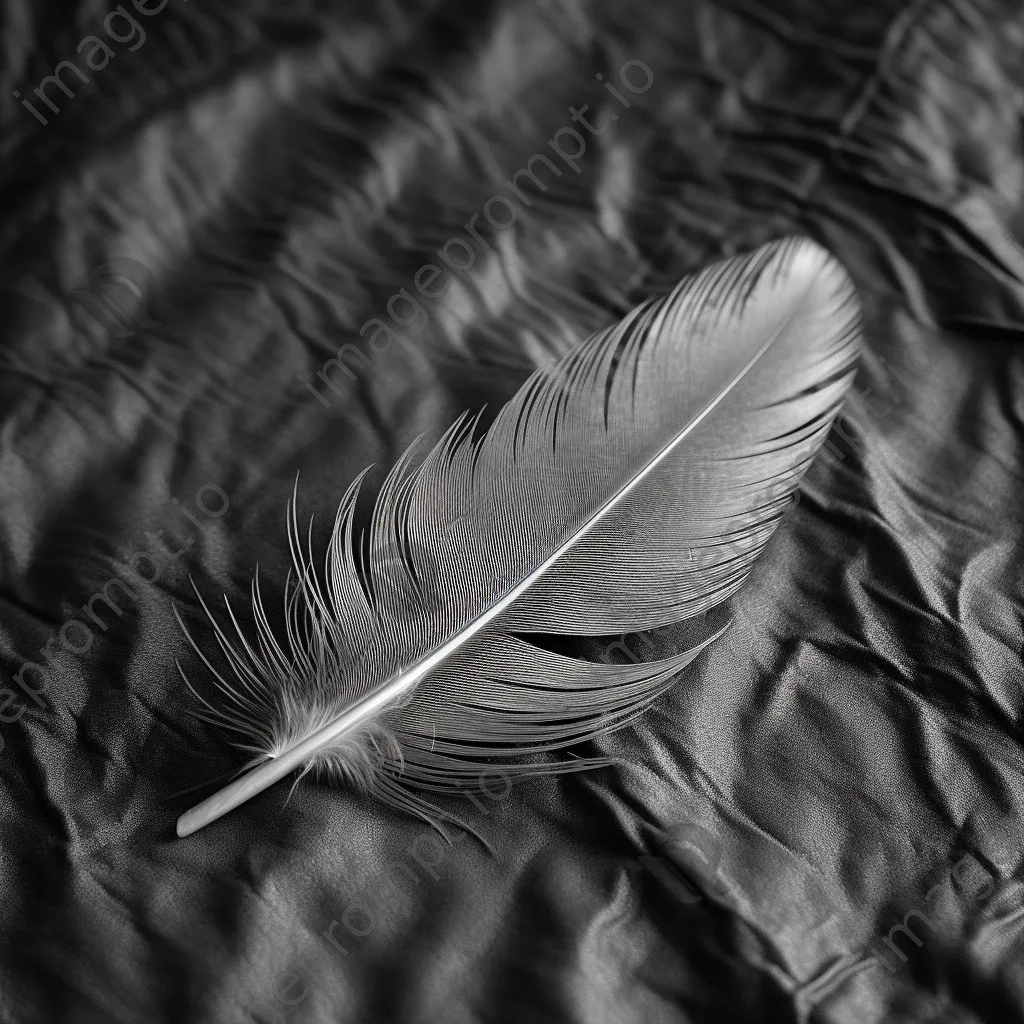 Single feather on textured gray fabric - Image 4