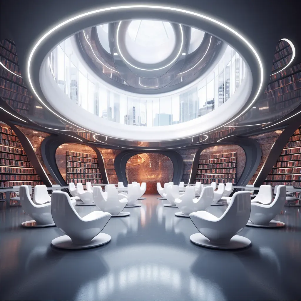 Cinematic modern library interior with reading pods - Image 2