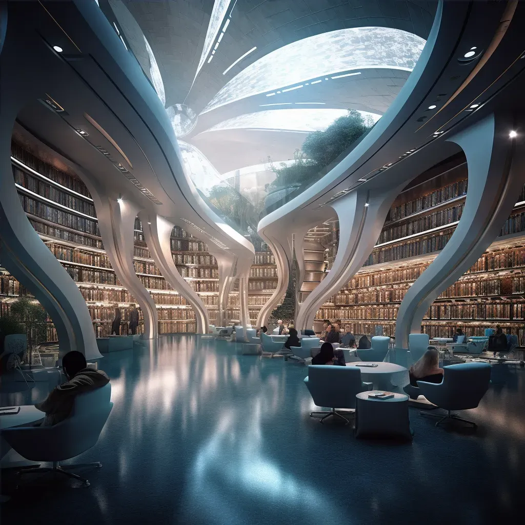 Cinematic modern library interior with reading pods - Image 4