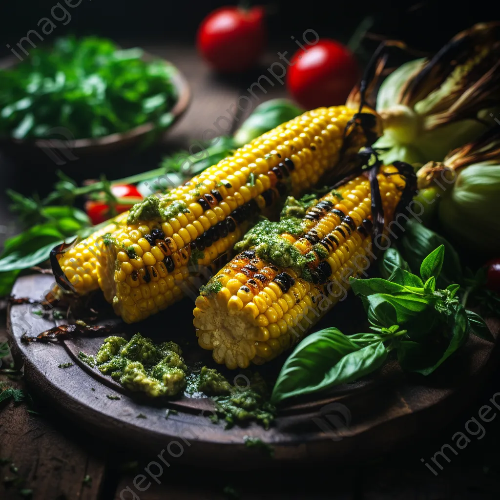 Close-up of grilled corn on the cob with herb butter - Image 1