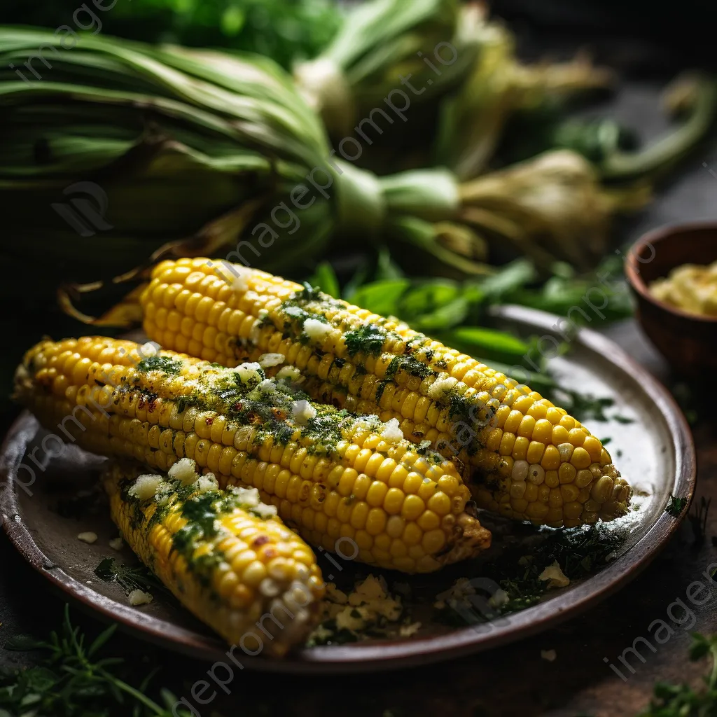 Close-up of grilled corn on the cob with herb butter - Image 2