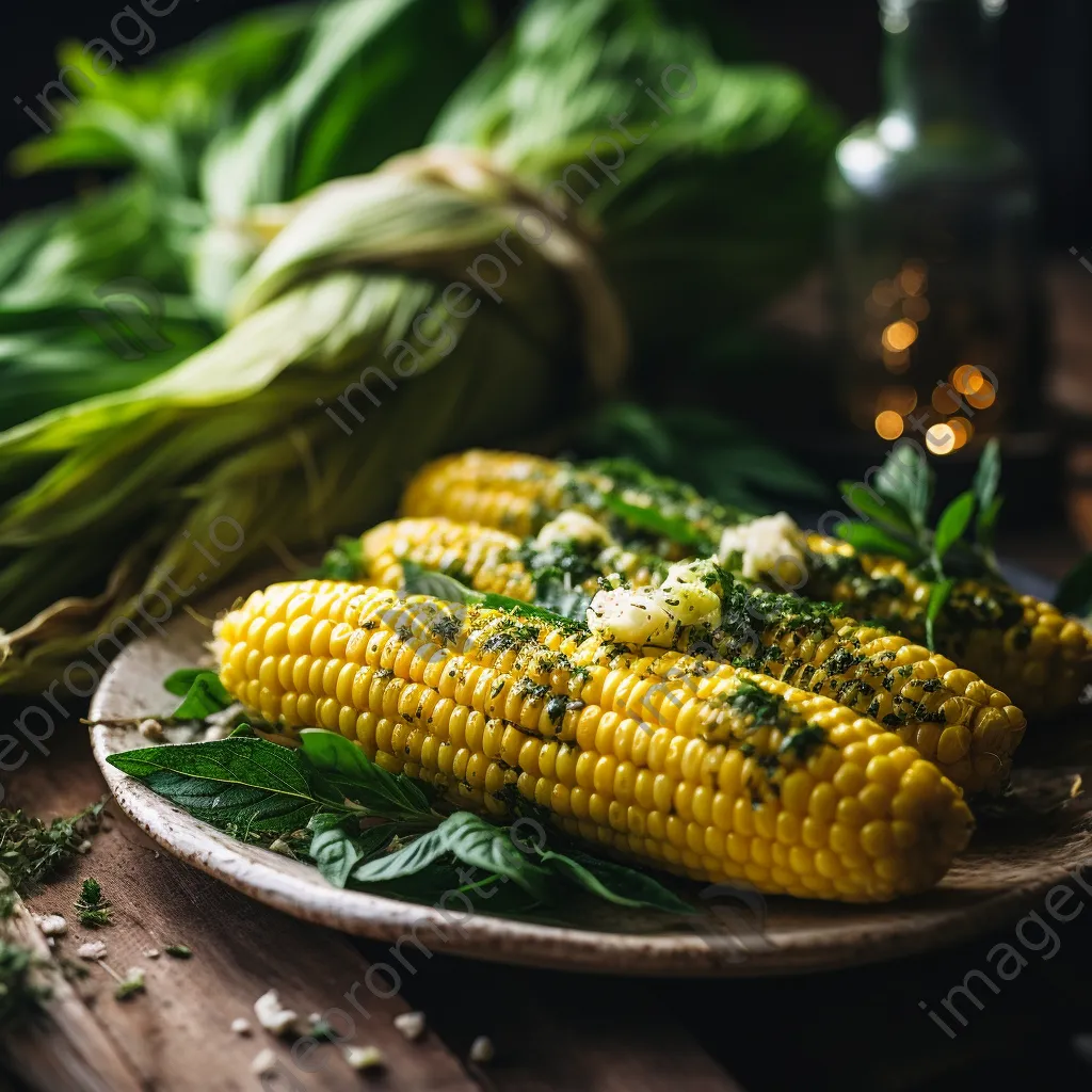 Close-up of grilled corn on the cob with herb butter - Image 3