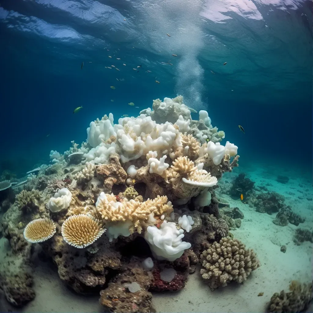 Coral reef bleaching in ocean, showing the impact of acidification - Image 1