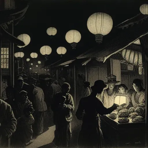 Bustling night market in an Asian city with lanterns - Image 3